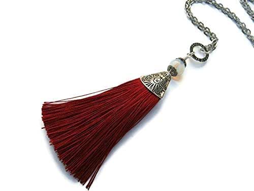 Red Silk Tassel Necklace, 4.5 