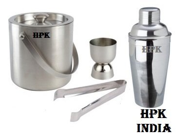 HPK Bar Accessories-HPK Bar Accessories-ICE Bucket Cocktail Shaker Tong and Double PEG MEASUERE by HPK Brand -India