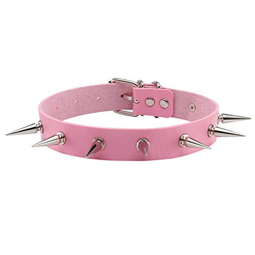 Manfnee Punk Gothic Choker Collar Necklace PU Leather Spike Rivet Studded Choker for Women