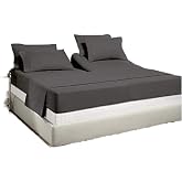Top Split King Sheet Set 1800 Threads with Pillowcases for Adjustable Mattress (4 PC's Sheet Set, Down 34-36", Top Split King Flex Head, Tan)