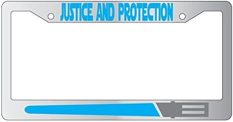 Justice And Protection LIGHT BLUE Chrome Metal License Plate Frame