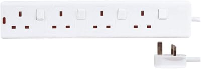 PRO ELEC 4 Gang Socket Extension Lead 5m Individual Switched BS1363 White