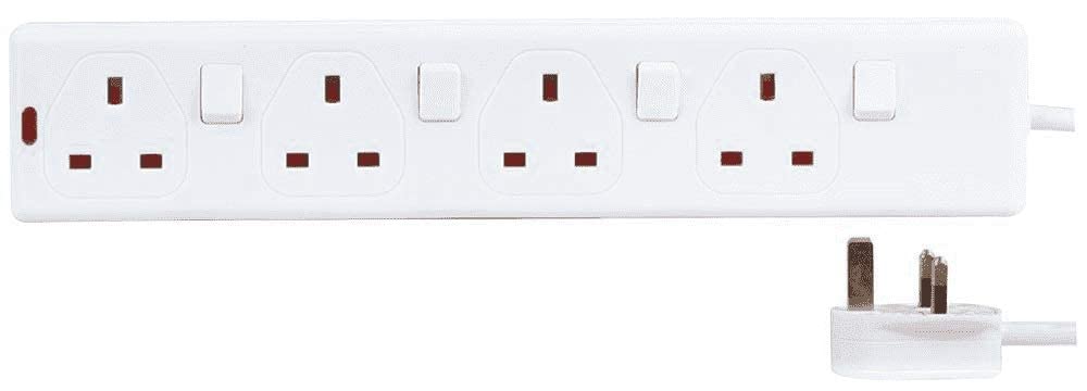 4 Gang Sockets Individually Switched Electrical Extension Lead in White (5m Cable)