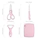 Lehoo Castle Ceramic Knife, Ceramic Scissors Baby Food, Fruit Peeler and Cutting Board 4 pcs Kitchen Set, Stainless Baby Scissors with Cover, Portable Safety Food Cutter (Pink)