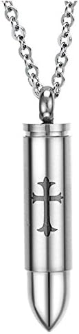 SHINYSO Men's Stainless Steel Silver Bullet Cylinder Pendant Necklace (Cross Paint Silver)