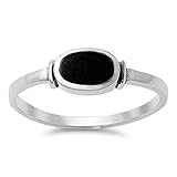 Women's Simple Simulated Black Onyx Unique Ring New .925 Sterling Silver Band Size 7