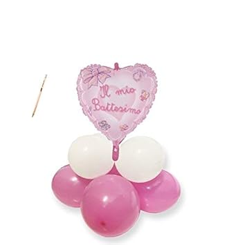 Irpot Centrotavola Palloncini Battesimo Fiocco Rosa Kit Fai Da Te