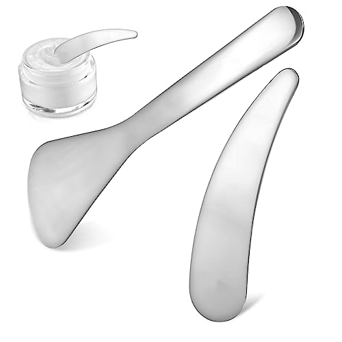 IWOWHERO 2Pcs Stainless Steel Eye Cream Scoop Set Reusable Skincare Spatula for Mixing and Applying Creams and Lotions Compact Beauty Tools for Daily Use