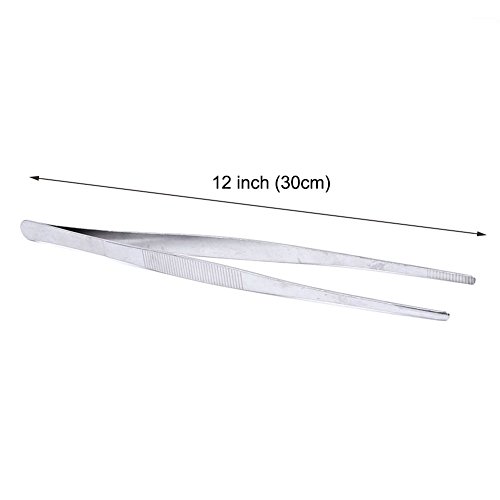 NUOMI Long Straight Tweezers Thumb Dressing Forceps Serrated Tips 12" Stainless Steel Culinary Tweezers
