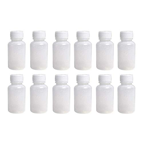 NATUWORLD 12Pcs 30ml 1oz PE Plastic Empty Bottles Small Mouth Graduated Lab Chemical Container Reagent Bottle Sample Sealing Medicine Bottle for Laboratory and Travel