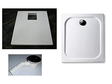 KOMPLETT-PAKET: Duschwanne 90 x 80 cm superflach 2,5 cm weiß Dusche mit GERADER UNTERSEITE Acryl + Styroporträger/Wannenträge