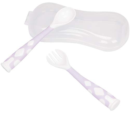 Qshare Baby Utensils Spoons with Travel Safe Case, Toddlers Feeding Training Spoon with Easy Grip and Bendable Function, Perfect Self Feeding Learning Spoons (Set of Purple)