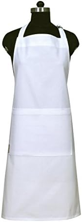 Unisex White Aprons with Pockets, 100% Natural Cotton, Eco-Friendly &amp; Safe, Adjustable Neck &amp; Waist ties, Machine Washable, Cute Apron by CASA DECORS