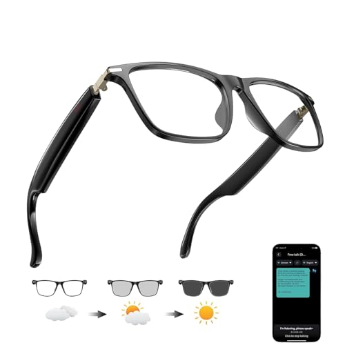 Uniiking® Ai Translation Smart Glasses with Bluetooth for Men Women with 100+ Language Color-Change Lens Clear Headphone with Speaker Sunglasses, Travel Meeting Trade Business, Black