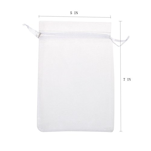 KUPOO Pack of 50PCS 5x7"Organza Drawstring Gift Bag Pouch Wrap for Party/Game/Wedding (white)