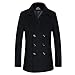 HXW.GJQ Men's Classic Wool Blend Double Breasted Long Pea Coat (Black, Small)