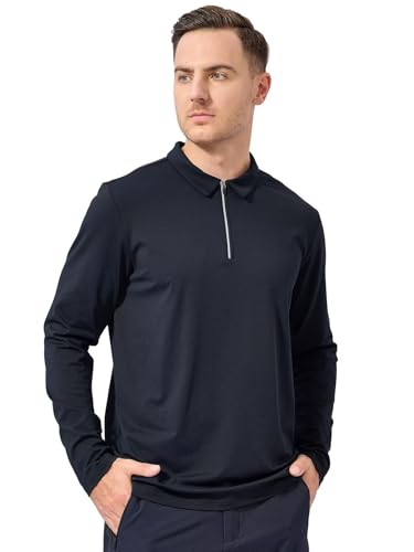 SVILU MEN’S LONG SLEEVE POLO – 1/4 ZIP UP GOLF FISHING SHIRTS RUNNING OUTDOOR ZIPPER CLOSURE BLACK SIZE XL