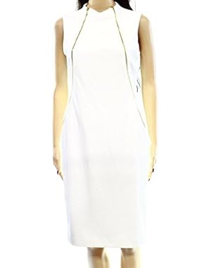Women's Sheath Zipped Solid Dress Zipper Sleeveless White 2 New