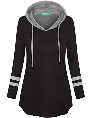 Kimmery Black Hoodies for Women,Sweatshirts for Teen Girls Crew Neck Long Sleeve Flare A-line Hem Rope Spell Color Sweatershirts Atumn Workout Lounging Hiking Street T Shirtwear XXL