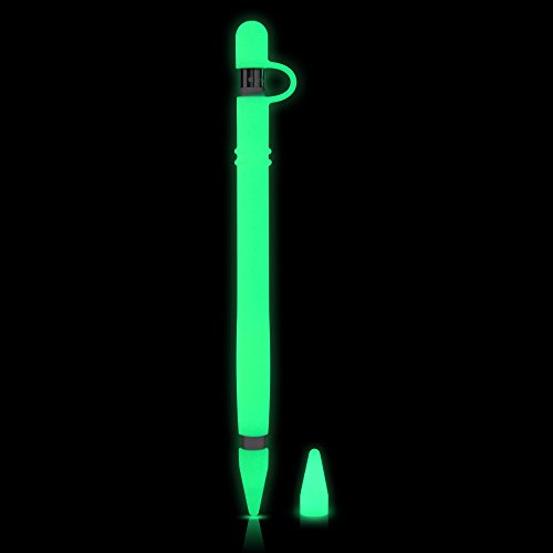 Silicone Case for Apple Pencil Holder Sleeve Skin Pocket Cover Accessories for iPad Pro, Glow in The Dark, Soft Silicone Grip Pouch with Charging Cap Holder and 2 Protective Nib Covers(Glow Green)