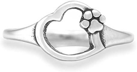 Sterling Silver Heart with Dog Paw Print Ring (size 10)
