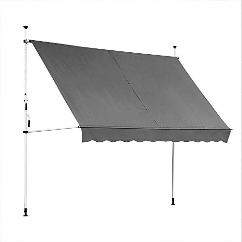 Melko Klemmmarkise 250cm Balkomarkise ohne Bohren Sonnenschutz Grau Terrassenüberdachung Sonnenmarkise Markise – Bild 4