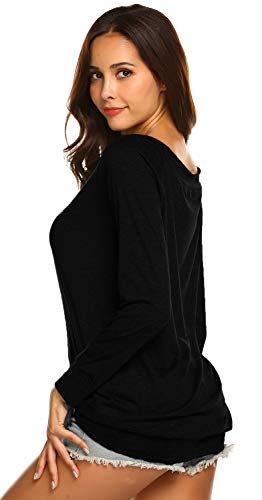 Women\'s Off the Shoulder Tops Long Sleeve Boat Neck Baggy Slouchy Shirts (L,Black)