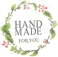 Timemorry Hand Made Stickers Adhesive Labels, Good for Handmade Cookie Bakery Candy Biscuits Dessert Bags (Floral-Round-102)