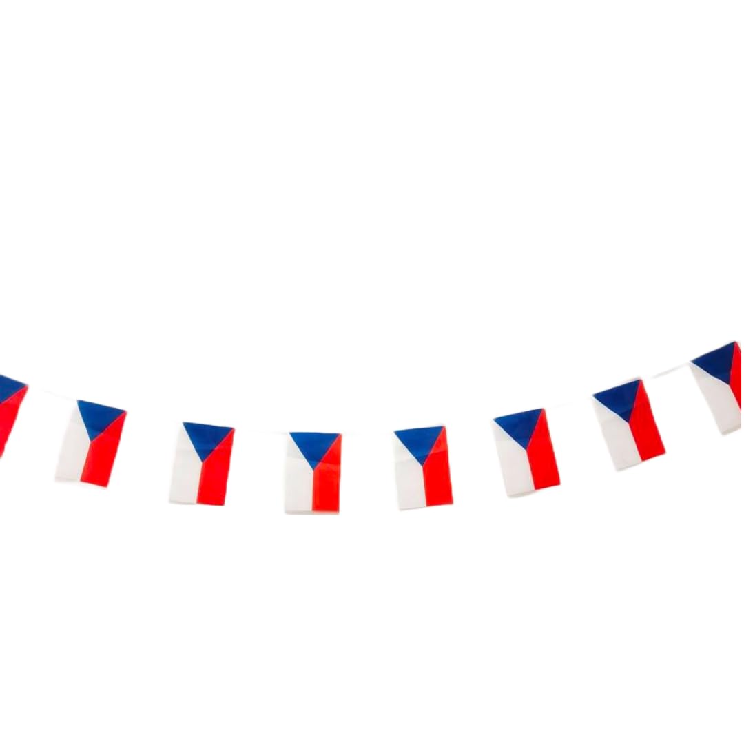 Pandiui23 Czech Republic Flag 40pcs 11.4M Garland 14x21cm Polyester Rectangular White, Red, Blue for Decorations