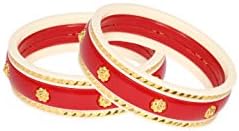 WoWants Gold Plated Floral Shape Shankha Pola Bangle Set for Women (Pack of 6 pcs)