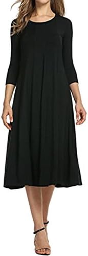Women's Casual 3/4 Sleeve Elegant Fit Flare Cocktail Party Midi Long Dress With Pockets XX-Large Black