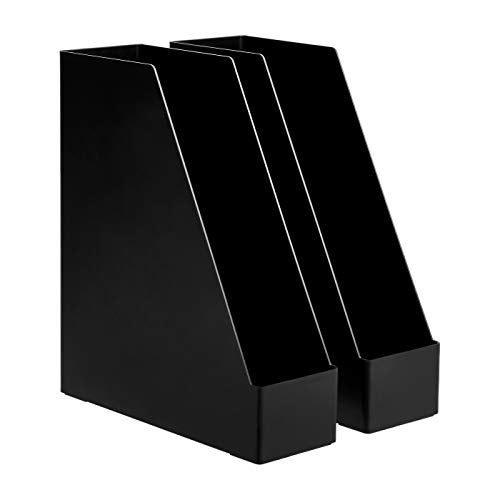 Amazon Basics Plastic Desk Organizer Magazine Rack, Black, 2Pack