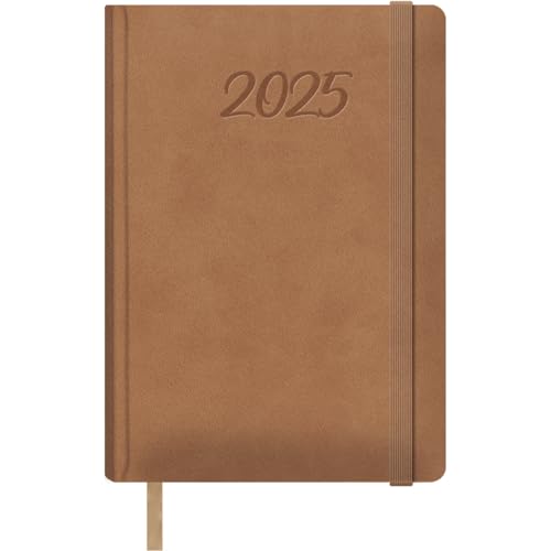 Dohe - Agenda 2025 - Día por Página, Tamaño A5 (15x21 cm), 12 Meses Enero a Diciembre, Tapa Dura de Polipiel, Planificador en Español, Material de Oficina - SAMBA Cámel