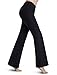 Bamans Womens Wide Waistband Long Bootleg Non See-Through Bootcut Yoga Pants w/Tummy Control, (Black Large)