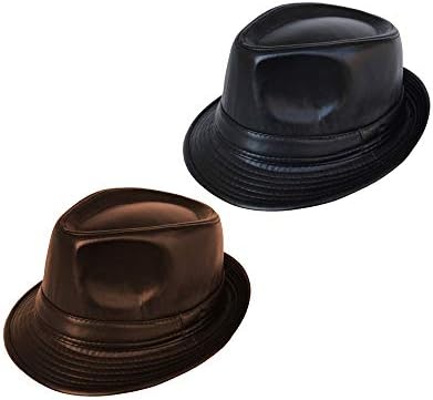 Devil Men's Leather Fedora Cowboy Hat Pack of 2 Black & Brown