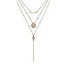 KISSPAT Triple Layered Necklace Bar Charm Chain With Real Nature Rose Quartz Gemstones