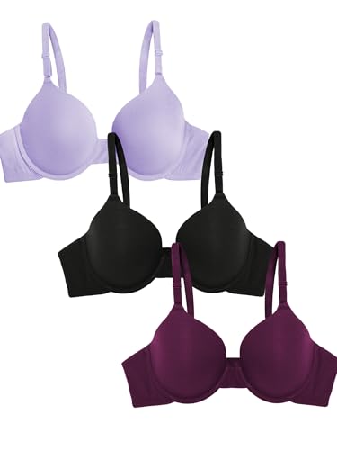 Fruit of The Loom Women's T-Shirt Bra, Lilac Whisper/Purple Velvet/Black