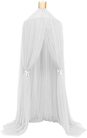 Dome Fantasy Champion Netting Curtains Play Tent Bed Canopy Mosquito Net Bedding with Round Lace Baby Boys Girls Games House for Kids' Playing Reading (White)