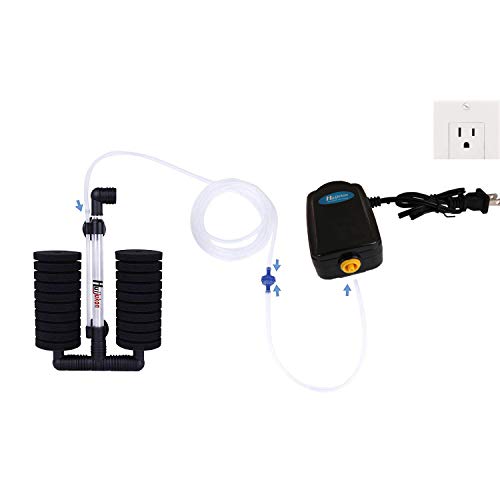 Huijukon Aquarium Air Pump Double Sponge Filter Fish Tank Filter with 1 Air Pump/2M Airline Tubing/1 Check Valve (Filter Set) - Thumbnail 6