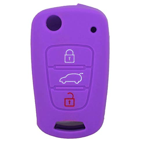 BROVACS Silicone Cover Protector Case Holder Skin Jacket Compatible with HYUNDAI KIA 3 Button Flip Remote Key Fob CV9100 Deep Purple