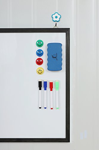 Whiteboard Set - Wooden Frame (Solid Wood) Dry Erase White Board 24 x 18" + 1 Dry Eraser, 4 Markers and 4 Magnets - Small Wall Hanging Message Magnetic Board for Home, Office, Cubicle and Desk