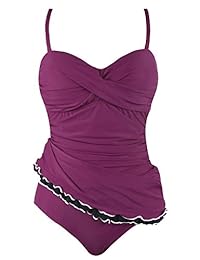 Mycoco Traje de baño de una pieza para dama con control de barriga y espalda cruzada con volantes y dobladillo