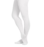 EMEM Apparel Women's Ladies Solid Colored Opaque Dance Ballet Costume Microfiber Footed Tights Stockings Fashion White B