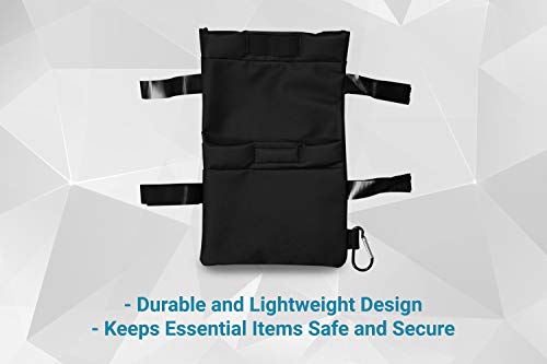 Crutch Bag Pouch - Accessory Tote for Crutches Provides Easy Hands-Free Access with Crutch Handle Covers Included for Men or Women - Black Color and Lightweight Design