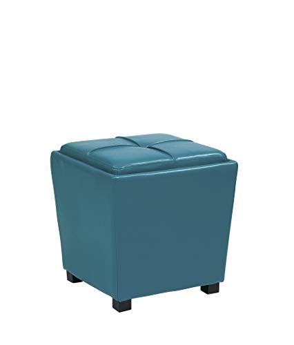 Office Star Metro Vinyl 2-Piece Storage Ottoman Nesting Cube Set with Dark Espresso Finished Feet, Blue (Renewed)