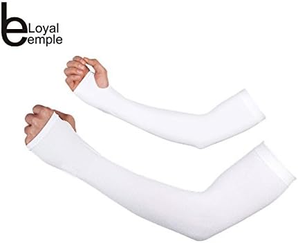 Loyal EMPLE® Unisex Nylon Fingerless Arm Sleeves with Thumb Hole for Sport Activities- White Color