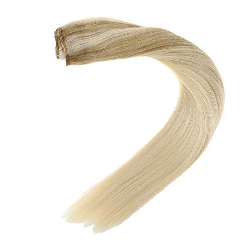 LaaVoo 12" Adjustable Invisible Wire Halo Hair Extensions Balayage Ash Blonde to Light Blonde and Platinum Blonde Remy Flip Human Hair 80 Grams 11inch Width (#18/22/60) - Thumbnail 5