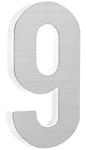 PEELCO Silver Stainless Steel Floating Address Numbers for Houses 3", Acrylic Backing, 3M Double Sided Tape, Hardware Included, 9