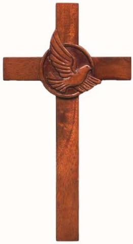 Shalom 20cm wooden Mahogany large Holy Dove wall hanging cross brown