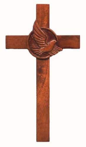 Shalom 20cm wooden Mahogany large Holy Dove wall hanging cross brown